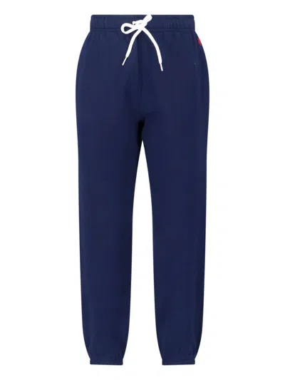 Polo Ralph Lauren Straight Leg Trousers Elastic Waist Ribbed Cuffs In Blue