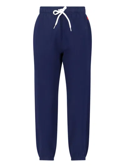 Polo Ralph Lauren Straight Leg Trousers Elastic Waist Ribbed Cuffs In Blue
