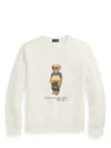Polo Ralph Lauren White Cotton Blend Polo Bear Sweatshirt In Bianco Panna
