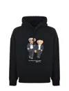 Polo Ralph Lauren Hooded Sweatshirt Featuring Bear Graphic And Ribbed Cuffs In Black