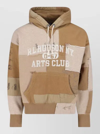 Polo Ralph Lauren Sweatshirt Front Pocket Patchwork Ribbed Cuffs Hem In Brown