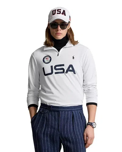 Polo Ralph Lauren Sweatshirt Mens White Team Usa Micro Dot Quarter Zip Mac107