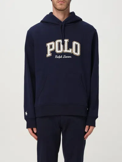 Polo Ralph Lauren Long Sleeve Hoodie With Kangaroo Pocket And Bold Embroidery In Blue