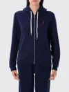 Polo Ralph Lauren Textured Cable Knit Cotton Sweatshirt With Zip Fastening In Blue