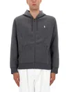 Polo Ralph Lauren Grey Sweatshirt With Drawstring Hood And Pony Embroidery On The Front In Cotton Blend Man In Gray