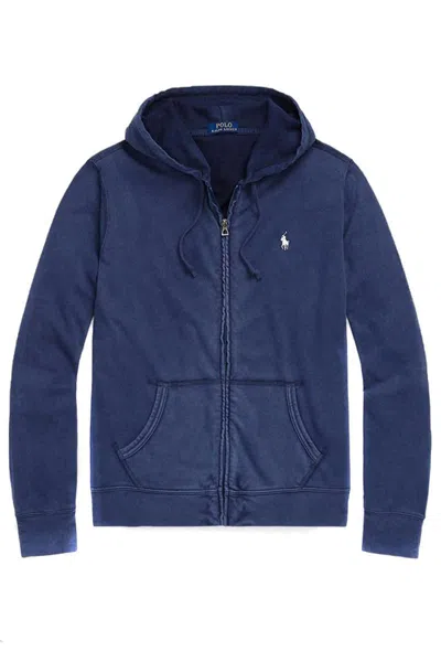 Polo Ralph Lauren Loopback Terry Full-zip Hoodie Man Sweatshirt Slate Blue Size Xxl Cotton