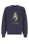 Polo Ralph Lauren Navy Blue Cotton Blend Sweatshirt With Iconic Bear Logo In Blue
