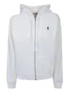 Polo Ralph Lauren Zip-up White Sweater With Classic Hood And Front Pocket In Blue