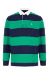 Polo Ralph Lauren Striped Long Sleeve Polo With Half Button Placket In Newport Navy/bright Clover