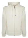 Polo Ralph Lauren Cream Cotton Blend Zip-up Hoodie With Embroidered Pony In White