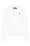 Polo Ralph Lauren Zip-up White Sweater With Classic Hood And Front Pocket In White