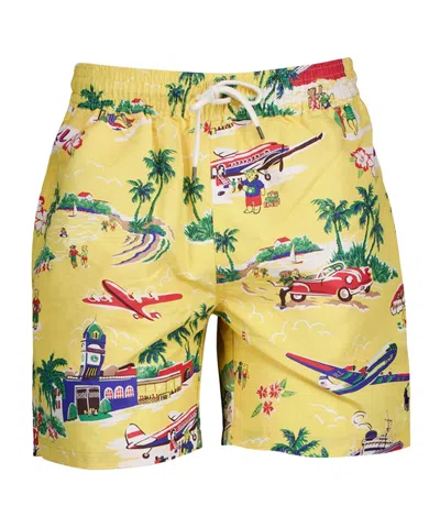 POLO RALPH LAUREN SWIM SHORTS MID TRUNK SLFTRAVELER PRINT YELLOW