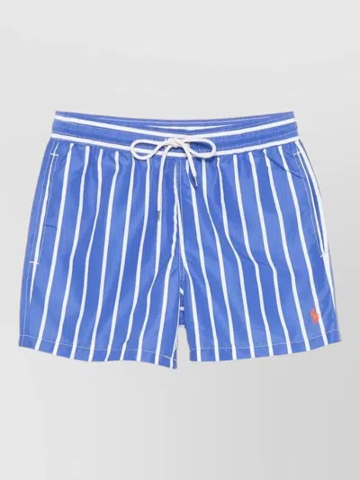 Polo Ralph Lauren Swim Shorts Striped Pattern Elastic Waistband Pockets In Blue