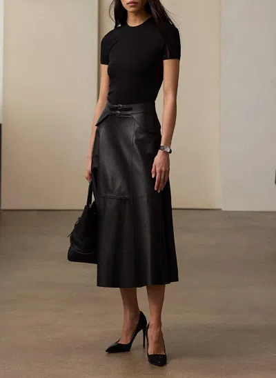 Polo Ralph Lauren Sydney Jersey And Lambskin Day Dress In Black