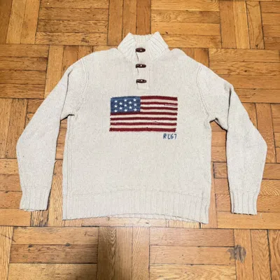 Pre-owned Polo Ralph Lauren T American Flag Knit Sweater In Sand