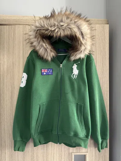 Pre-owned Polo Ralph Lauren T Australia Flag Zip Fur Hoodie Big Pony 3 In Green