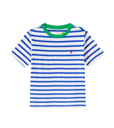 Polo Ralph Lauren Kids' Striped Cotton Jersey Ringer Tee In Paper White,travel Blue