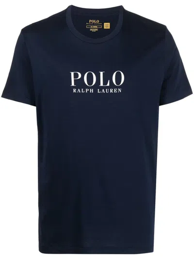 Polo Ralph Lauren T-shirt In Blue Cotton With White Logo Text