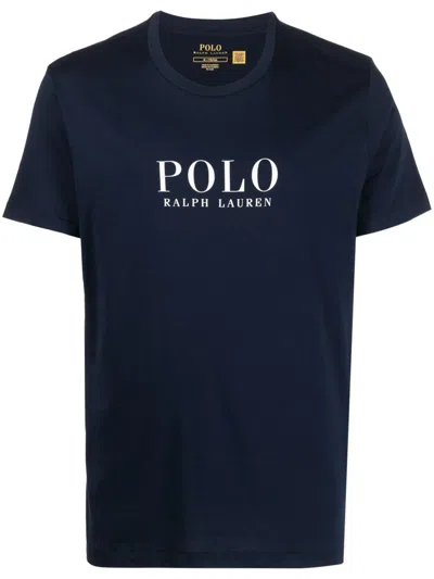 Polo Ralph Lauren T-shirt In Blue Cotton With White Logo Text