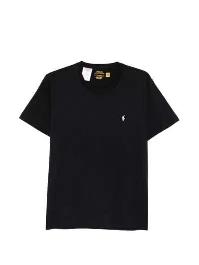 Polo Ralph Lauren T-shirt Nera Girocollo Con Logo Ricamato  In Black