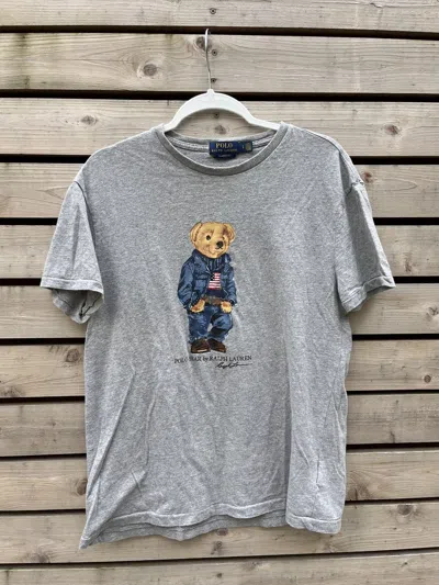 Pre-owned Polo Ralph Lauren T-shirt Polo Bear By Ralph Laurent Tee Big Logo Y2k In Grey