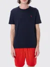 Polo Ralph Lauren Blue Crewneck T-shirt With Pony Embroidery On The Front In Blue