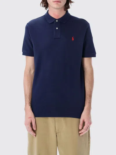 Polo Ralph Lauren Navy Blue Cotton Polo Shirt With Embroidered Logo In Black