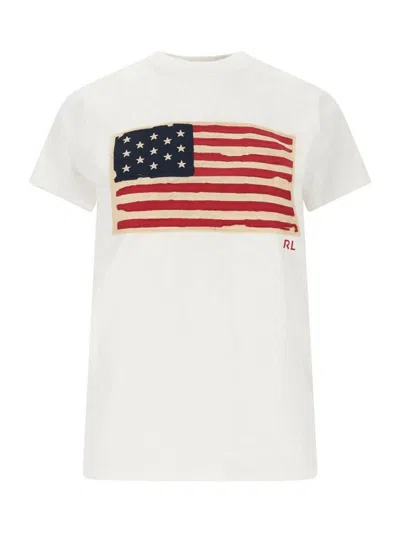Polo Ralph Lauren T-shirt With Flag In Beige