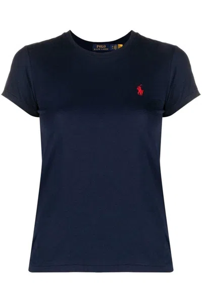 Polo Ralph Lauren Navy Blue Cotton T-shirt With Logo