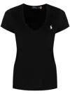 Polo Ralph Lauren Embroidered Logo V-neck Cotton T-shirt In Black