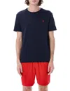 Polo Ralph Lauren Custom Slim Fit Blue Crewneck T-shirt With Pony Embroidery On The Front In Cotton Man In Blue