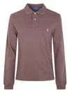 Polo Ralph Lauren Textured Knit Long-sleeve Polo With Classic Collar In Brown