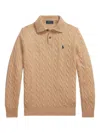 Polo Ralph Lauren Cable-knit Wool And Cashmere-blend Polo Jumper In Brown
