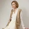 Polo Ralph Lauren Tabetha Woven Lambskin Vest In Light Sand