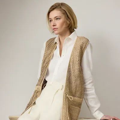 Polo Ralph Lauren Tabetha Woven Lambskin Vest In Light Sand
