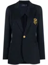 Polo Ralph Lauren Embroidered-monogram Double-knit Blazer In Blue