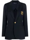 Polo Ralph Lauren Embroidered-monogram Double-knit Blazer In Black