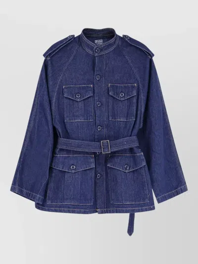 Polo Ralph Lauren Tailored Blazer Belted Waist Long Sleeves In Blue