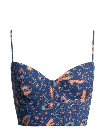 Polo Ralph Lauren Floral-print Crop Top In Blue