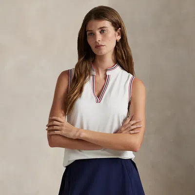 Polo Ralph Lauren Tailored Fit Sleeveless Piqué Shirt In Crmic Wht/rd Sky/rfnd Nvy