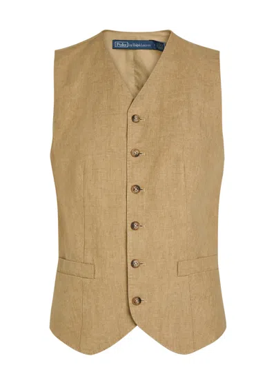 Polo Ralph Lauren Tailored Linen Vest In Brown