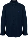 Polo Ralph Lauren Navy Blue Stretch-cotton Button-down Shirt With Signature Motif In Blue