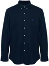 Polo Ralph Lauren Navy Blue Stretch-cotton Button-down Shirt With Signature Motif In Blue