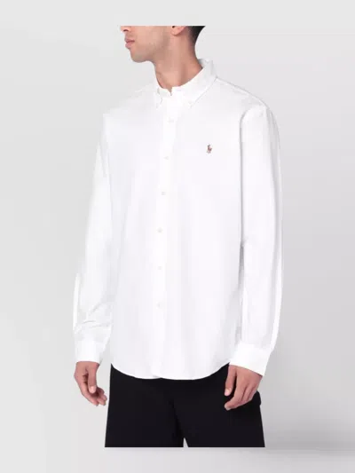 Polo Ralph Lauren Mens White Long-sleeved Button-down Slim-fit Cotton Oxford Shirt