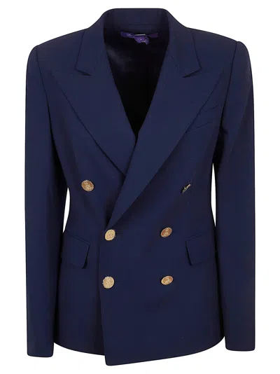 Polo Ralph Lauren Tailored Wool Jacket With Double-breasted Closure And Peak Lapels In Blue