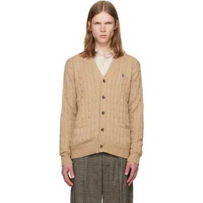 Polo Ralph Lauren Tan Cable-knit Cotton Cardigan In Neutral