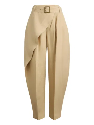 Polo Ralph Lauren Belted Linen Barrel-leg Pants In Neutral