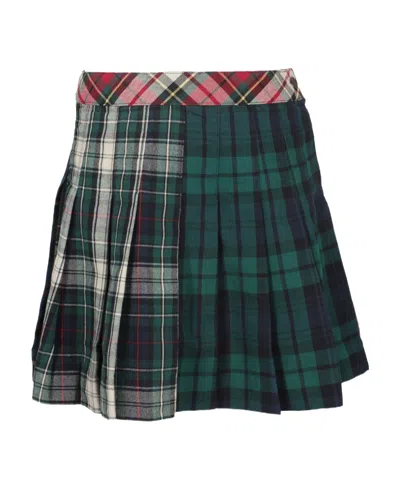 Polo Ralph Lauren Tartan-block Pleated Skirt In Green