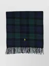 Polo Ralph Lauren Tartan Check Wool Scarf Fringe Trim In Blue