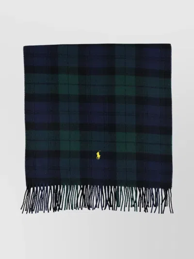 POLO RALPH LAUREN TARTAN CHECK WOOL SCARF FRINGE TRIM